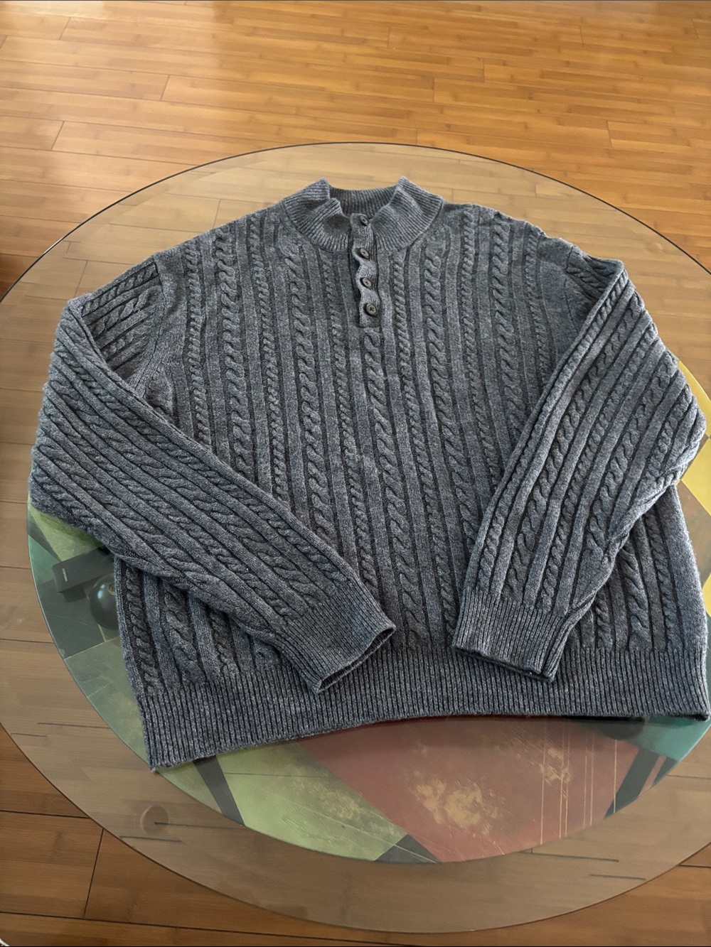 Bloomingdale's Men's Heather Gray Cable-Knit Henley Crewneck Sweater